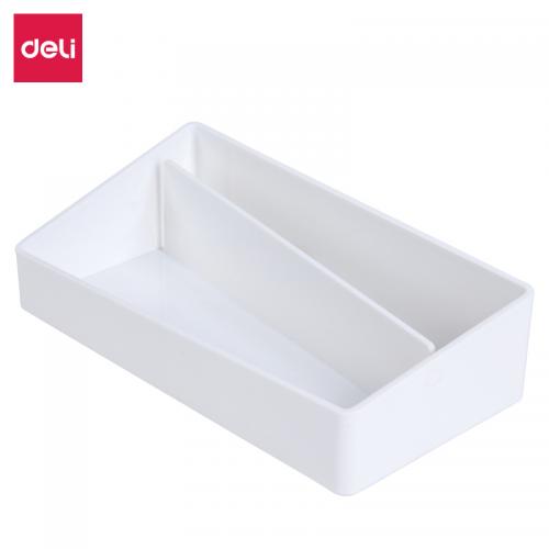 得力(deli)乐素时尚2格桌面收纳盒 白色8910