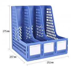 得力(deli)三联镂空桌面文件框蓝色27666