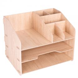 得力(deli)木制DIY创意多层组合收纳盒原木色79260