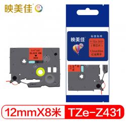 映美佳 标签机色带纸TZe-Z431带芯片12mm红底黑字