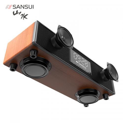  山水（SANSUI） P300无线蓝牙音箱大音量复古迷你小音响便携式小型重低音炮大功率家用播放器 木纹色-P300