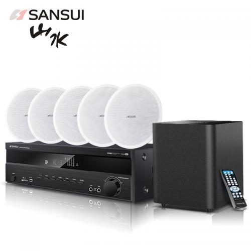 山水（SANSUI） T2家庭影院组合音响套装 吸顶音箱 电视家用蓝牙客厅吊顶音箱 6.5英寸无边框（功放+低音炮+5个吸顶喇叭）