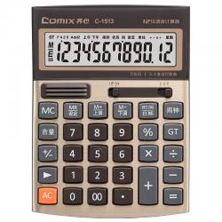  齐心（COMIX）计算器语音 计算机手桌两用便携电子商务财务用 C-1513土豪金(有语音）