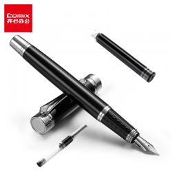 齐心(Comix)品致精品锰钢钢笔墨水笔配吸墨器墨囊套装 明尖 FP001 黑色