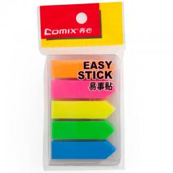 齐心（Comix）D7015EC 荧光膜挂式指示标签便签条便利贴百事贴 5个装 (44x12mm)20张5色