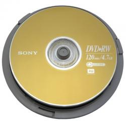 索尼（SONY）DVD+RW 光盘/刻录盘 1-4速4.7G 桶装10片 可擦写 空白光盘