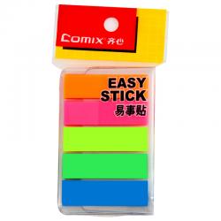 齐心（Comix）D7014EC 荧光膜挂式指示标签便签条便利贴百事贴 5个装 (44x12mm)20张5色