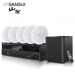 山水（SANSUI） T2家庭影院组合音响套装 吸顶音箱 电视家用蓝牙客厅吊顶音箱 8英寸无边框（功放+低音炮+5个吸顶喇叭）