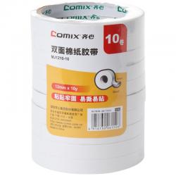 齐心（COMIX）10卷装12mm10y(9.1米）棉纸双面胶带 办公文具 MJ1210-10