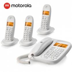 摩托罗拉(Motorola)CL103C数字无绳电话机座机子母机中文显示免提套装办公家用一拖三固定无线座机(白色)