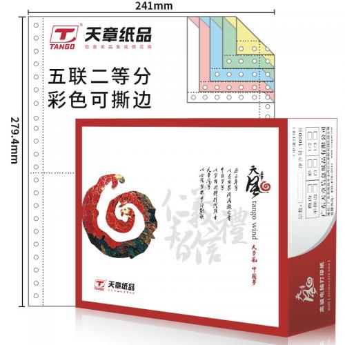 天章(TANGO)天章风五联二等分撕边电脑打印纸 彩色针式打印纸（241-5-1/2S 色序:白红蓝绿黄 1000页/箱) 