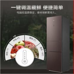 美的(Midea)216升三门家用电冰箱 玻璃面板 PT净味 BCD-216WTGPM(E) 摩卡棕